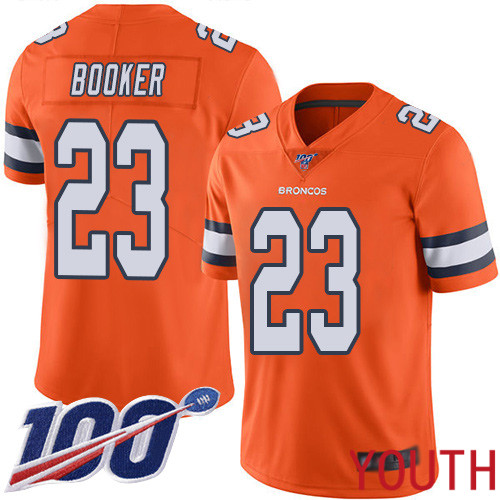 Youth Denver Broncos #23 Devontae Booker Limited Orange Rush Vapor Untouchable 100th Season Football NFL Jersey->youth nfl jersey->Youth Jersey